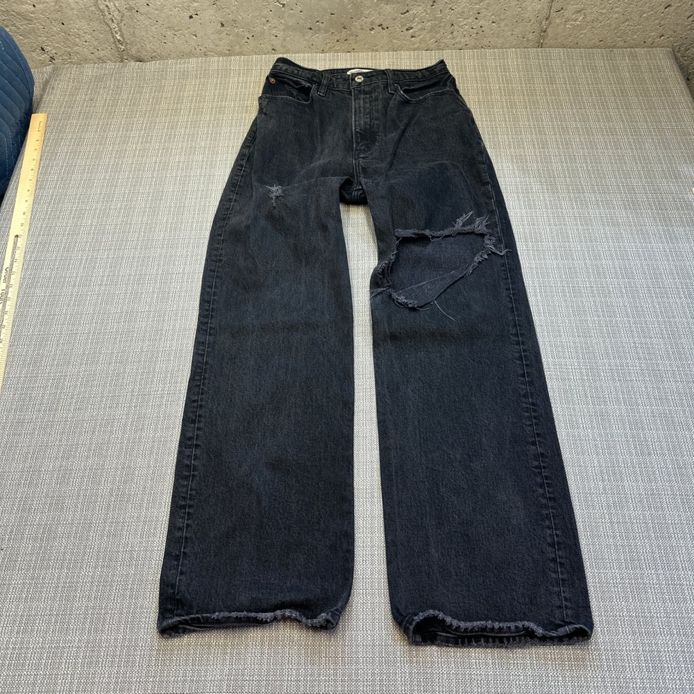 Abercrombie Curve Love 90s Wide Leg High Rise Distressed Black Jeans 26/2S